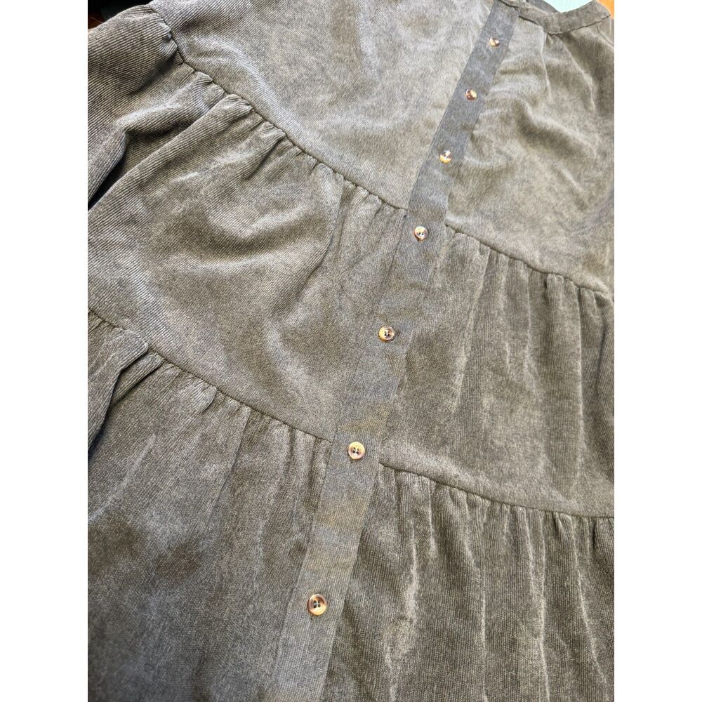 Simply Southern XL Brown Gray Corduroy Tiered Button Front Dress Boho Pockets - Picture 5 of 8